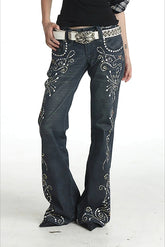 Y2K Gem Totem Print Denim Pants