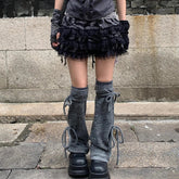 Lace Trim Puffy Ruffle Skirt