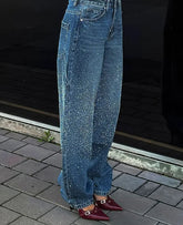 Rhinestone Gothic High Waist Denim Pant