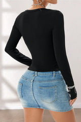 Y2K Gothic Wing V-Neck Long Sleeve T-Shirt