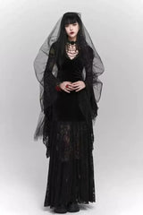 Gothic Lace Patchwork Flare Sleeve Maxi Dress