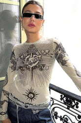 Y2K Punk Graphic Full Sleeve See Through T-shirt