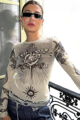 Y2K Punk Graphic Full Sleeve See Through T-shirt