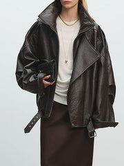 Soft PU Leather Belted Jacket