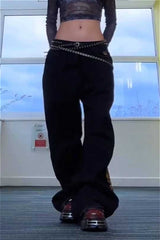 Punk Gold Foil Print Black Denim Floor Pants