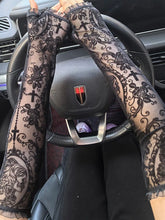 Gothic Rose Print Mesh Long Fingerless Gloves