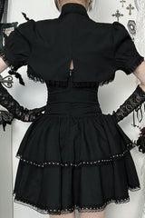 Dark Gothic Lace Patchwork High Waist Bandage Lolita Mini Dress