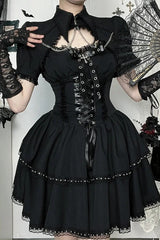Dark Gothic Lace Patchwork High Waist Bandage Lolita Mini Dress