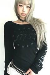 Y2K Dark American U-shaped Knit Top