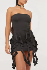 Ruffle Tassel Backless Irregular Strapless Y2K Bodycon Mini Dress