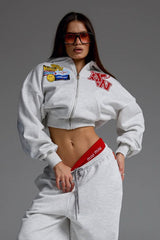 Motorcycle Print Zip-Up Hoodie