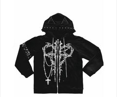 Harajuku Cross Lace-up Splicing Hoodie