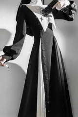 Dark Lolita Halloween Cosplay Draped Long Sleeve Maxi Dress