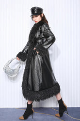 Long Loose Quilted PU Leather Coat