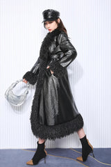 Long Loose Quilted PU Leather Coat
