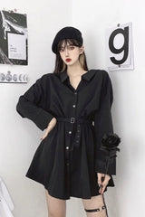 Black Waist-hugging Long-sleeved Mini Dress