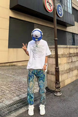 Ripped Printed Stretch Slim Denim Pants