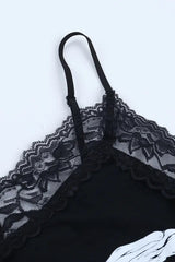 Skull Print Lace Patchwork Spaghetti Strap Bodycon Mini Dress