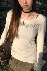 Y2K Gothic Print Knit Top