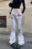 Distressed Dyed Curved Buttoned Denim Pants