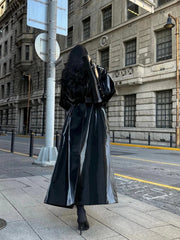 Long Belted Patent Leather Long Coat