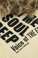 Letter Print Fur Detail Hoodie