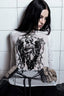 Gothic Print Slim Lace Patchwork Long Sleeve Mesh Top