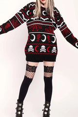 Gothic Moon Skull Pattern Loose Long Sleeve Knit Sweater