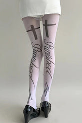 Gothic Letter Print Lolita Thigh High Socks