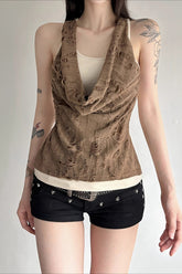 Distressed Wasteland Draped Neck Halter Top