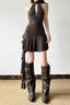 Dark Vintage Halter Backless Rivet Mini Dress