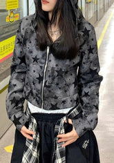 Street Style Star Print Zip-Up Hoodie