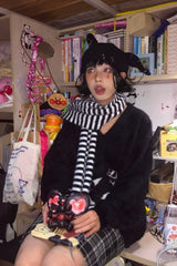 Karrram Gothic Skulls Grunge Y2K Loose Mohair V-neck Sweater