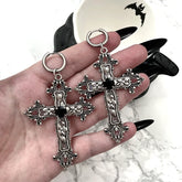 Gothic Silver Jewel Cross Wedding Statement Earring