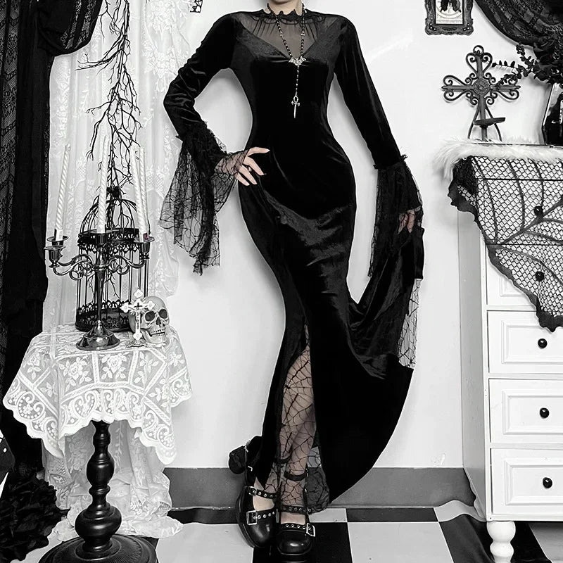 Lace Patchwork See Through Maxi Dress