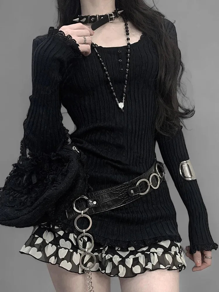 Lace O-neck Knit Top