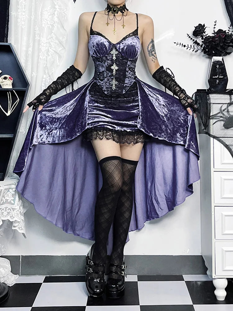 Purple Lace Cross Corset Midi Dress