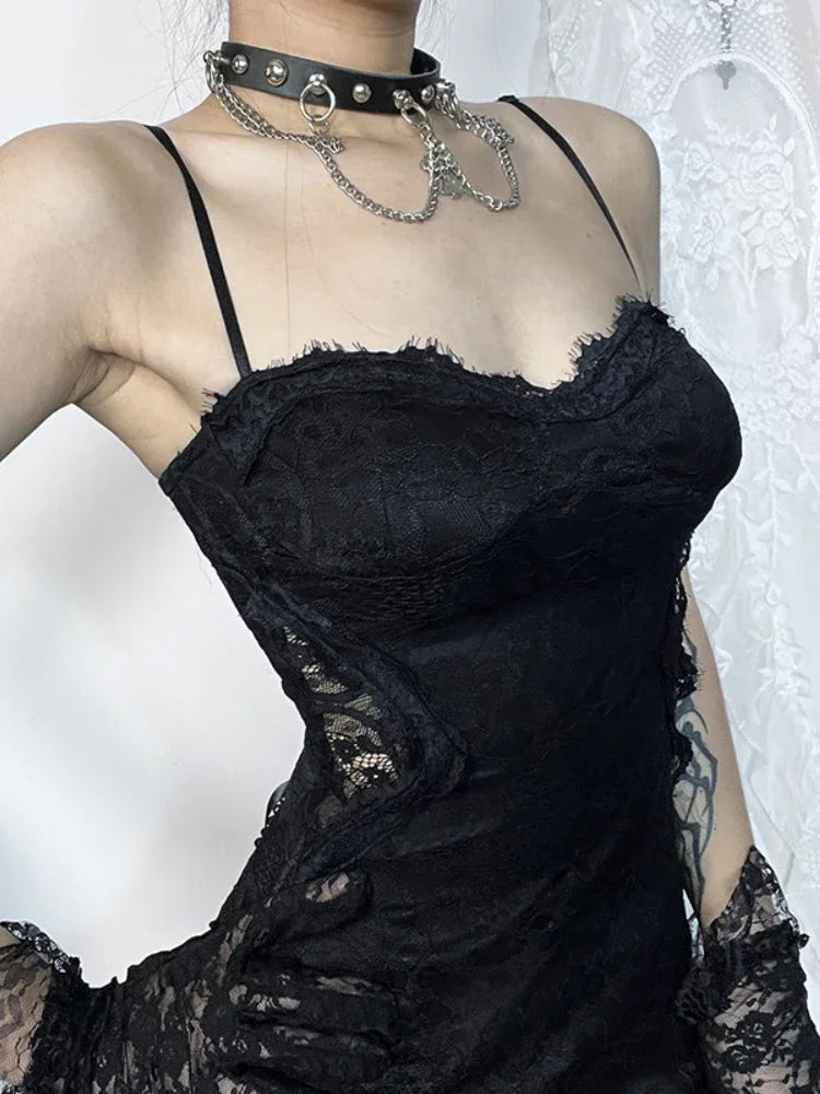 Grunge Lace Back Bandage Midi Dress