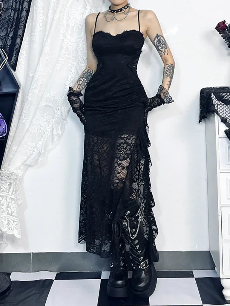 Grunge Lace Back Bandage Midi Dress
