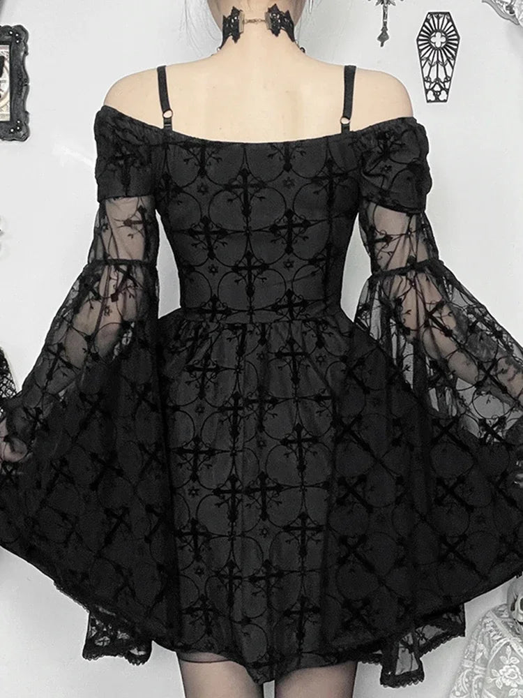 Cross Flare Sleeve Mini Dress