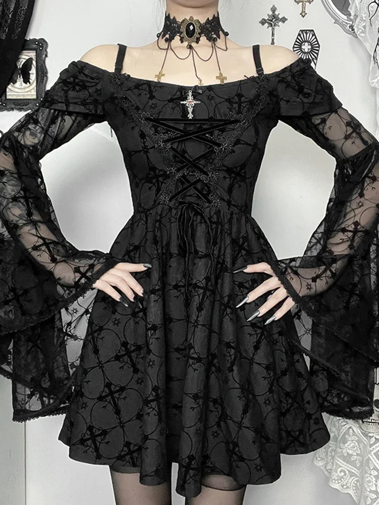 Cross Flare Sleeve Mini Dress