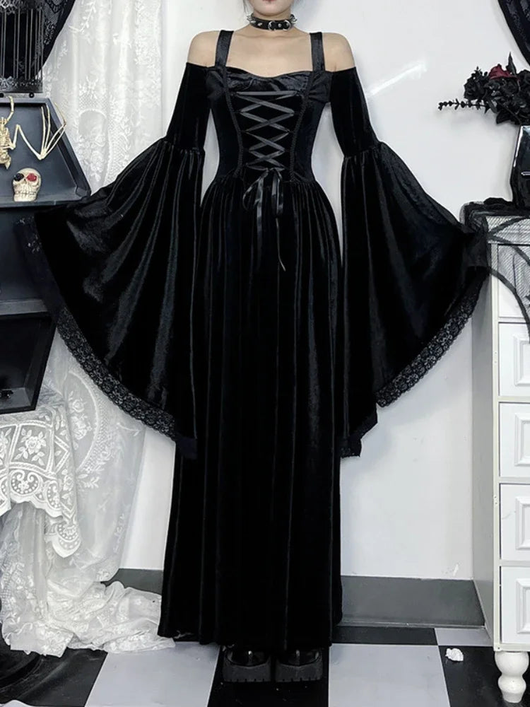 Flare Sleeve High Waist Bandage Maxi Dress