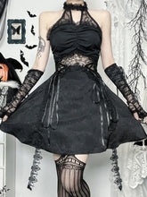 Lace Patchwork Halter Mini Dress