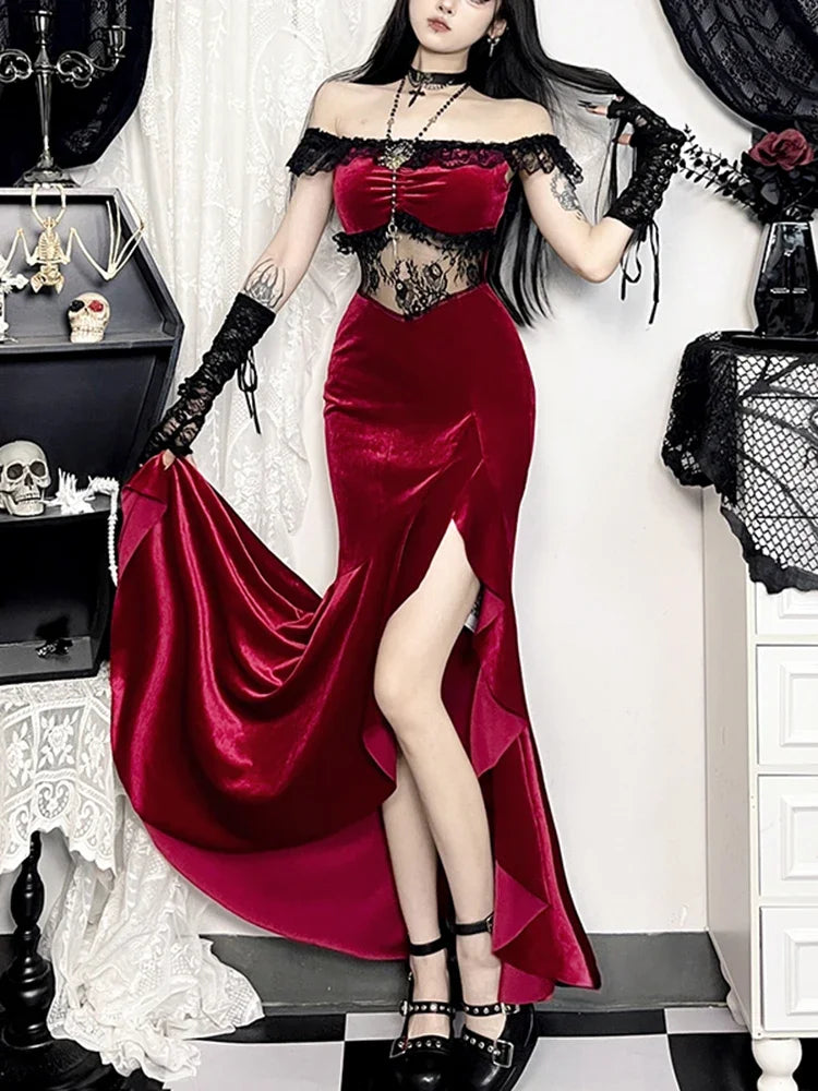 Palace Style Lace Hollow Out Maxi Dress
