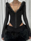 Fur Collar V-neck Knit Top