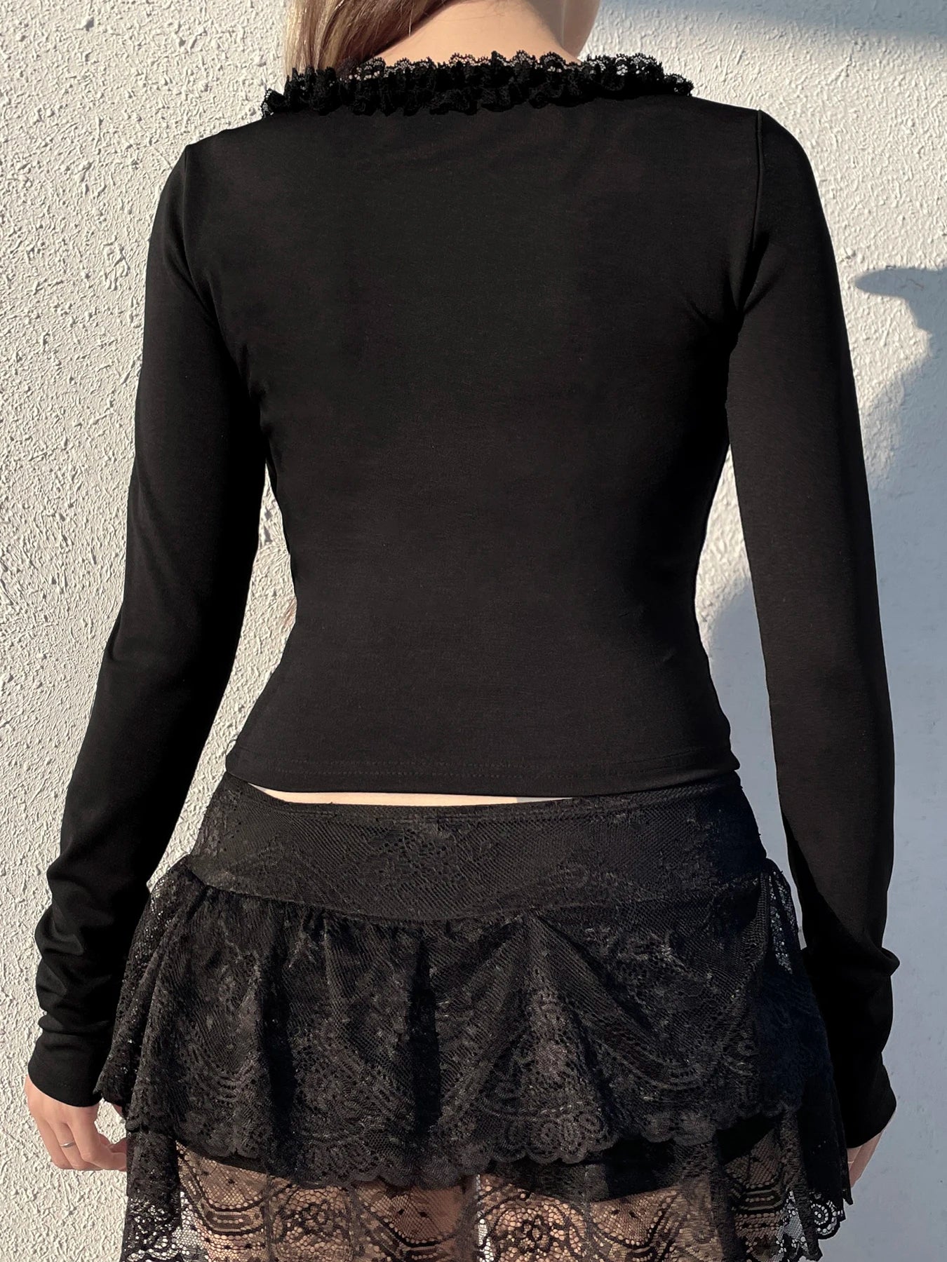 Lace Button Sleeve Knit Top