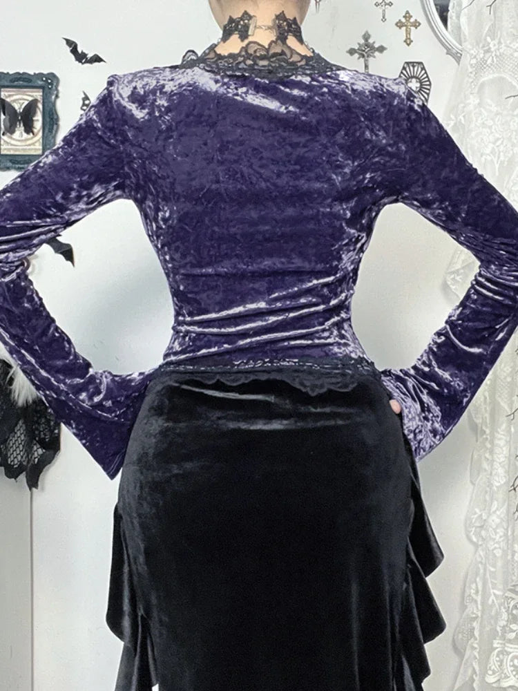 Velvet Lace Patchwork Knit Top