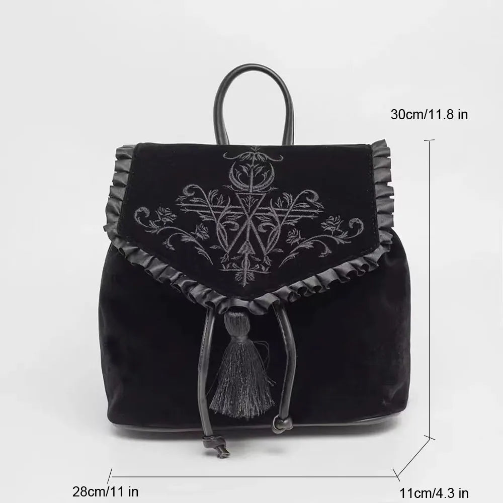 Witch Harajuku Magic Embroidery Velvet Gothic Punk Rock Backpack Bag Halloween