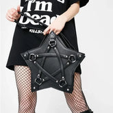 Black Gothic Pentagram Unisex Punk Designer Casual Retro Fashion Leather Bag Halloween