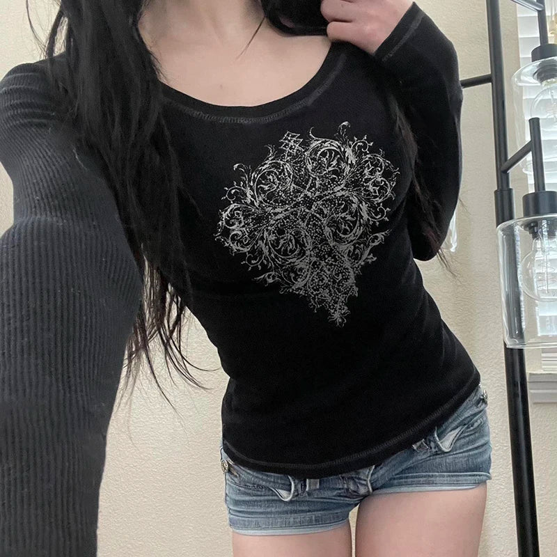 Gothic Print Knit Top